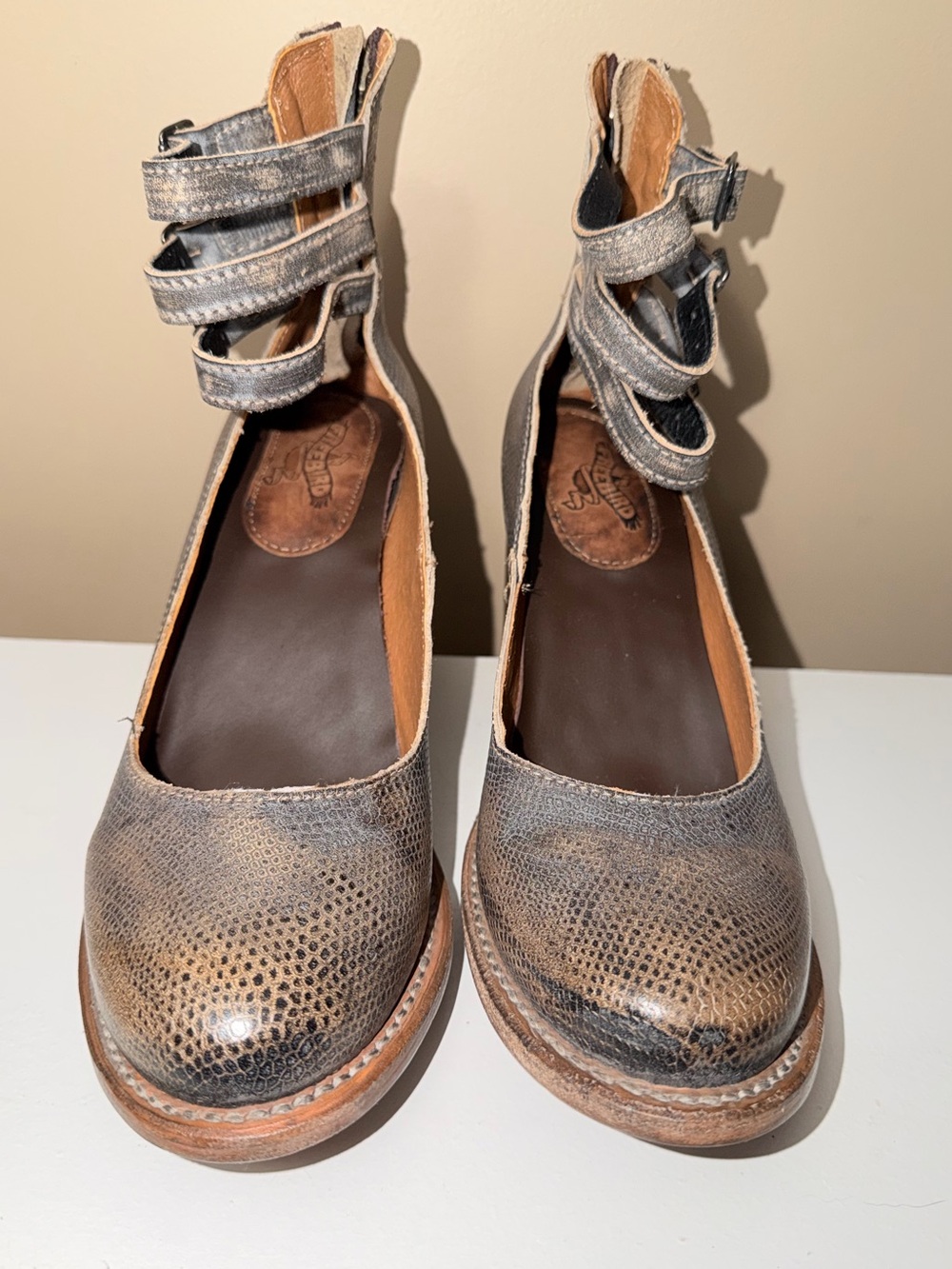 Freebird Randi Pewter Stacked Heel Ankle Strap Western Boho - Picture 6 of 10